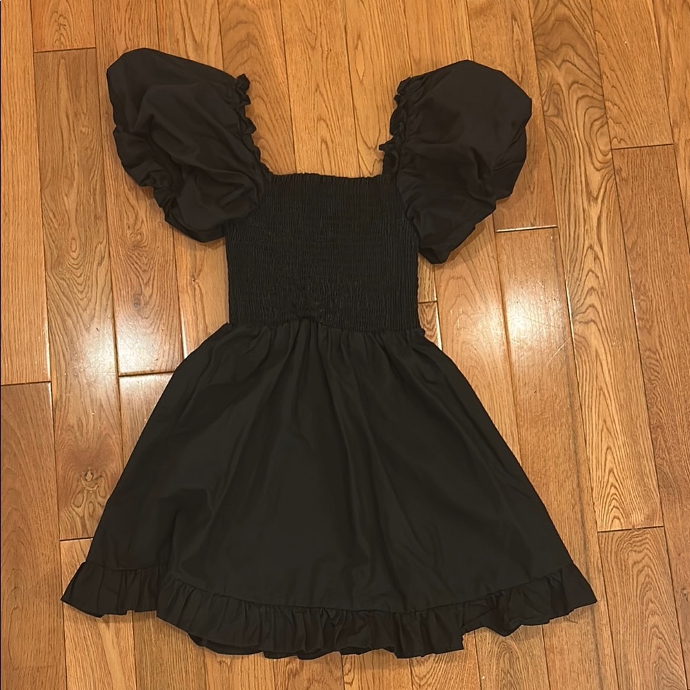 Olivaceous Black Puff Sleeve Women’s Dress